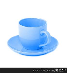 Blue teacup and saucer isolated on white