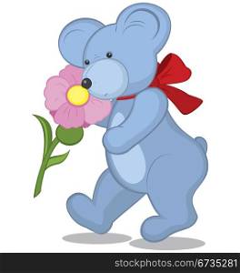 Blue Teddy bear with flower vector illustration on white