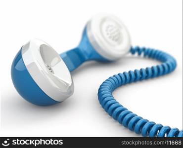 Blue telephone receiveron white background. 3d