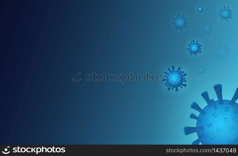 Blue template with coronavirus molecules with space for text. Covid-19 concept. Dangerous chinese nCoV coronavirus. Vector illustration for blog posts, news, articles.
