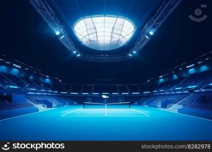 Blue tennis court. Floor view. Generate Ai. Blue tennis court. Generate Ai