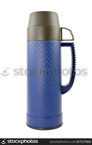blue thermo flask on a white background
