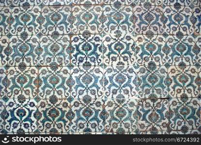Blue tile on the wall in Topkapi palace in Istanbul, Turkey