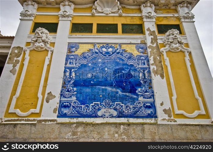 Blue tiles. beautiful old tiles at the Avenida da Liberdade in Lisbon