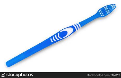 Blue toothbrush isolated on white top view
