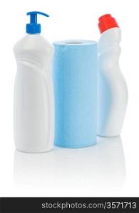 blue towel and two cleaners