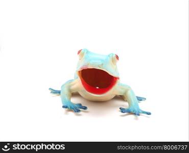 blue toy frog on white background