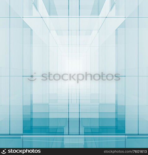 Blue transparent technology concept architecture. 3d rendering. Blue transparent 3d rendering