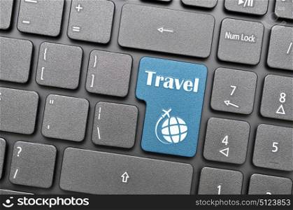 Blue travel key on keyboard