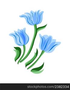 Blue tulips isolated on a white background. Blue colored tulips. Blue tulips set