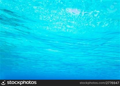 Blue turquoise underwater view of tropical beach transparent water