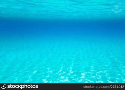 Blue turquoise underwater view of tropical beach transparent water