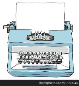 blue typewriter vintage toy with paper cute hand drawn art illustration