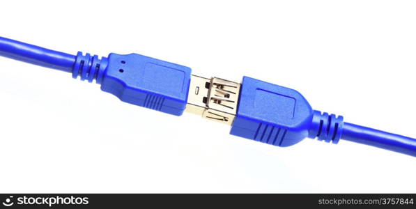 Blue USB cable isolated on white