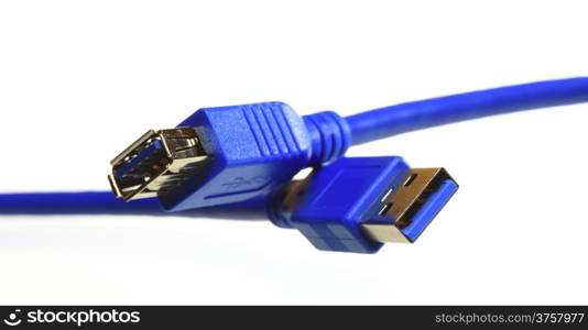 Blue USB cable isolated on white