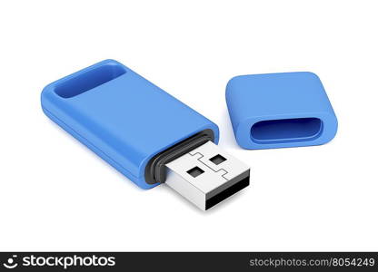 Blue usb flash drive on white background