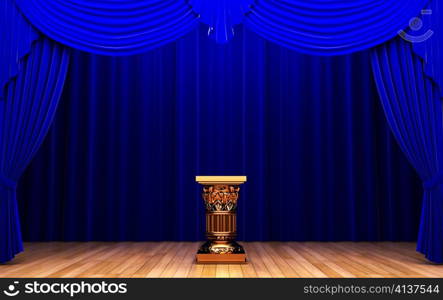 blue velvet curtain and Pedestal made in 3d