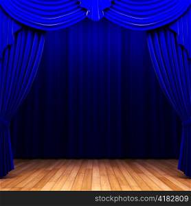 blue velvet curtain opening scene made in 3d