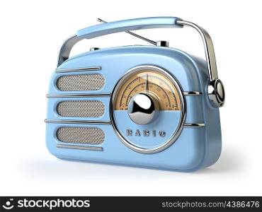 Blue vintage retro radio receiver isolated on white. 3d illustration