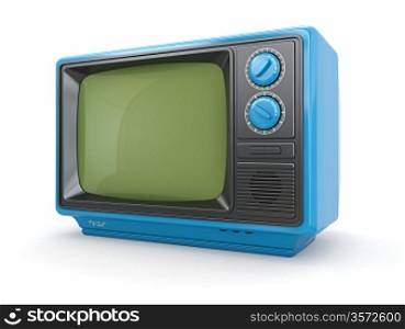 Blue vintage retro tv on white background. 3d