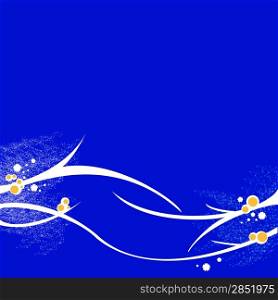 Blue wallpaper with white and yellow elements.