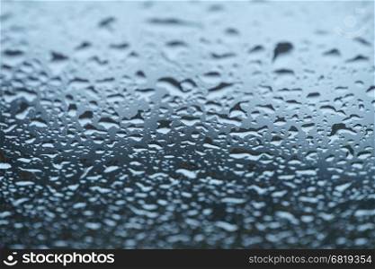 Blue Water Drops at Gradient Background, Covered with Water Drops, Water Drops on Glass, Condensation, Bubbles Background, Abstract Clean Blue Background, Close Up, Macro Photo, Selective Focus