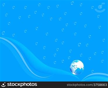 Blue water drops background and earth