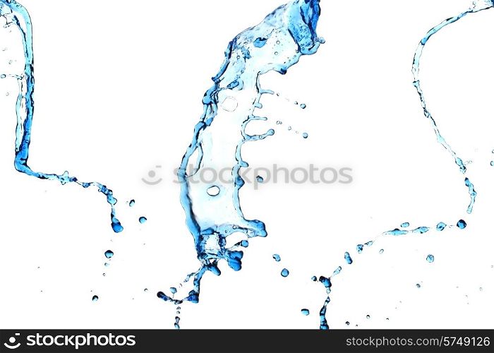 Blue water flows isolated on white background. Water flows