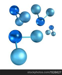 Blue water molecules on white background isolated