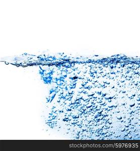 Blue water splash close up on a white background. The Water splash