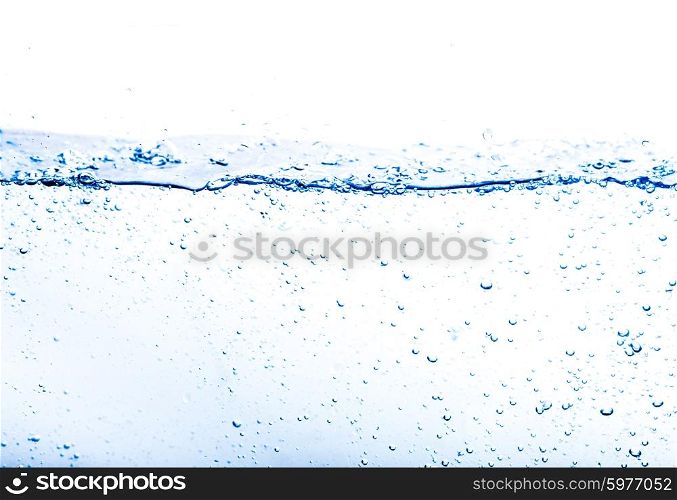 Blue water splash close up on a white background. Water splash