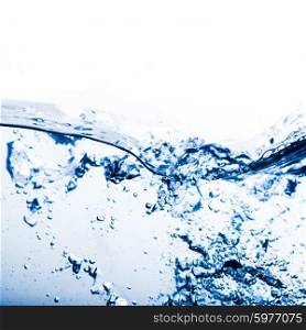Blue water splash close up on a white background. Water splash