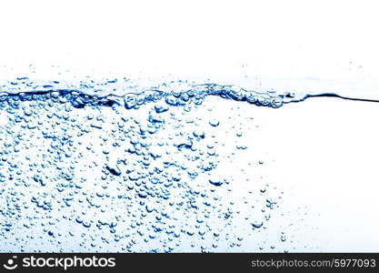 Blue water splash close up on a white background. Water splash