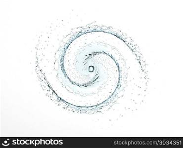 Blue water splash in circle and drops isolated on white background, 3D rendering