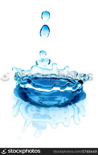 Blue water splash isolated on white background. Blue water splash