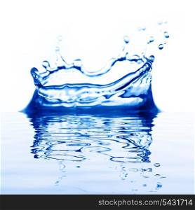 Blue water splash on white background