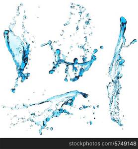 Blue water splash set isolated on white background. Water splash