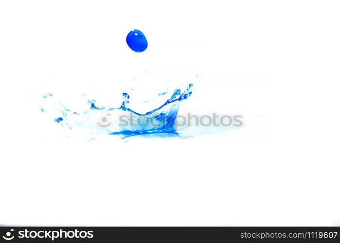 Blue water splashes On a white background, Photography. Blue water splashes.