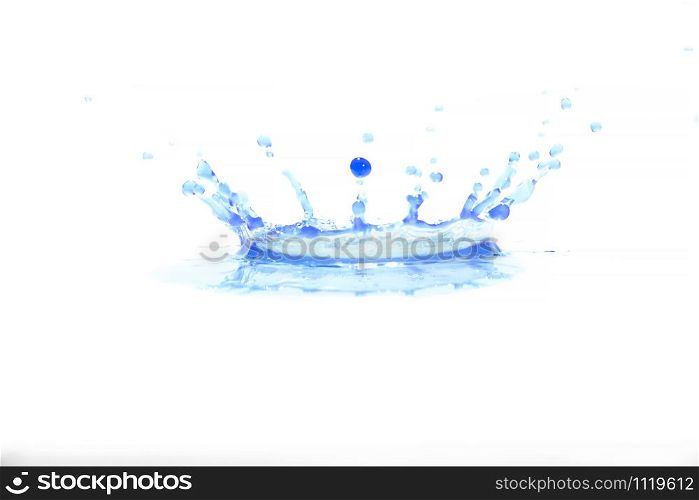 Blue water splashes On a white background, Photography. Blue water splashes.
