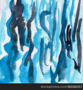 Blue watercolor background with brush strokes, streaks, underlinings. . Blue watercolor background with brush strokes, streaks, underlining