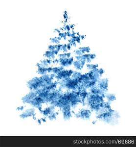 Blue watercolor Christmas tree isolated on the white background - raster illustration