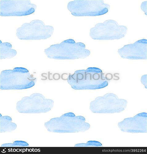 Blue watercolor clouds seamless pattern