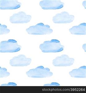 Blue watercolor clouds seamless pattern