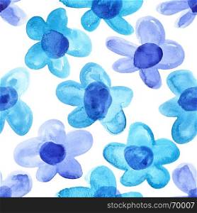 Blue watercolor flowers - seamless floral background