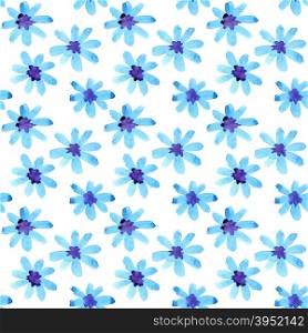 Blue watercolor flowers seamless pattern
