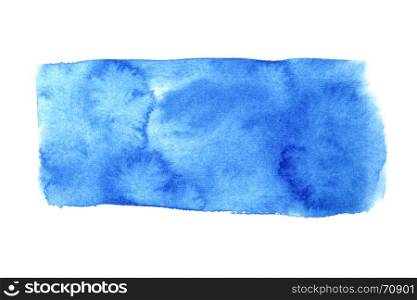 Blue watercolor rectangle isolated over the white background. Space for your own text. Raster illustration
