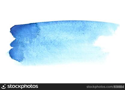 Blue watercoluor brush stroke closeup isolated on the white background