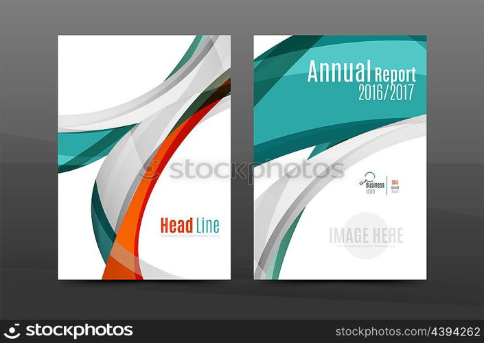 Blue wave annual report cover template. Brochure, flyer template layout, leaflet abstract background, A4 size page