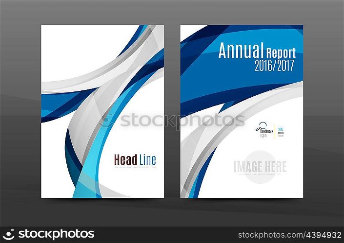 Blue wave annual report cover template. Brochure, flyer template layout, leaflet abstract background, A4 size page