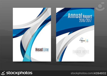 Blue wave annual report cover template. Brochure, flyer template layout, leaflet abstract background, A4 size page